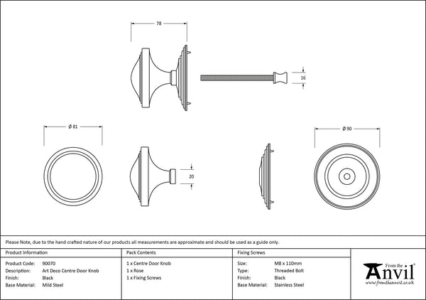 Art Deco Centre Door Knob by From The Anvil