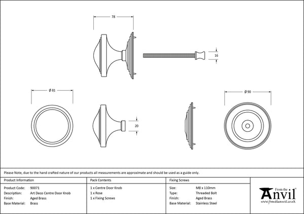 Art Deco Centre Door Knob by From The Anvil