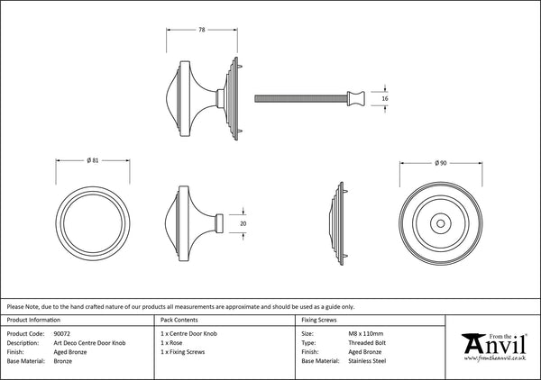 Art Deco Centre Door Knob by From The Anvil