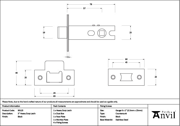 Black 3" Heavy Duty Latch