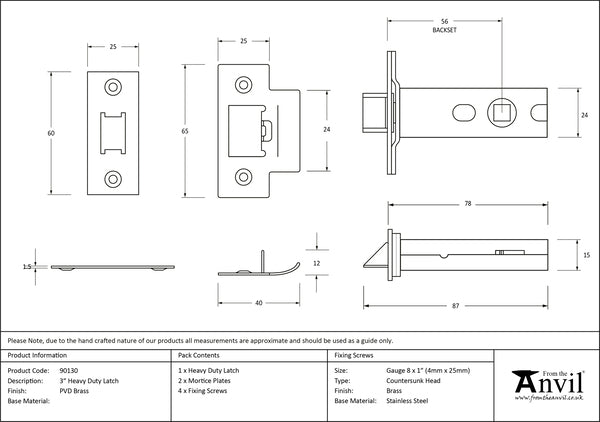 PVD Brass 3" Heavy Duty Latch