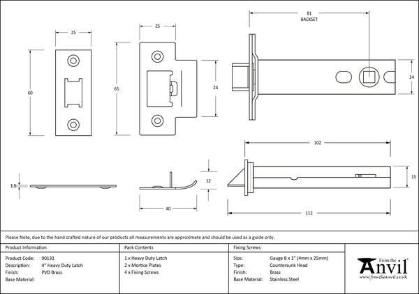 PVD Brass 4" Heavy Duty Latch