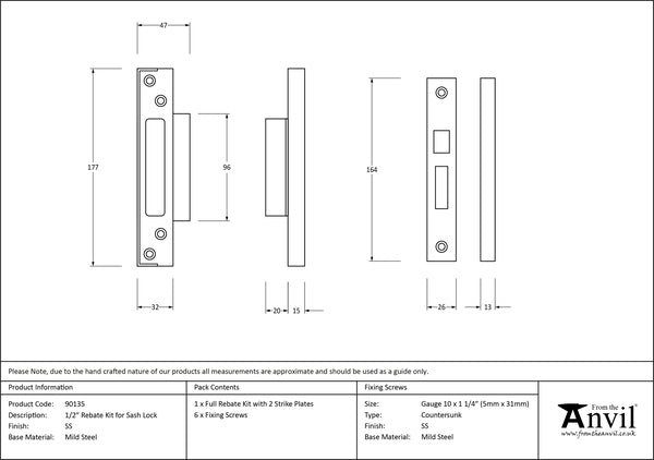 SS ½" Rebate Kit for Sash Lock