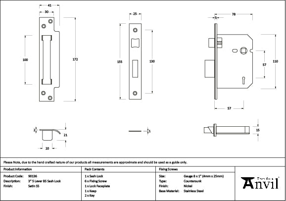 SS 3" 5 Lever BS Sashlock