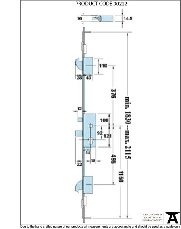 SS French Door Multipoint Lock Kit 57mm Door