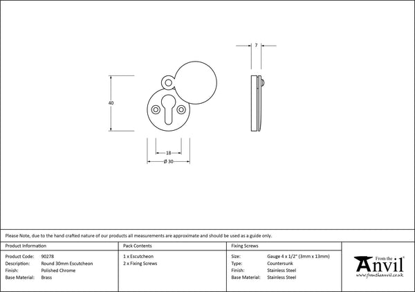 30mm Round Escutcheon by From The Anvil