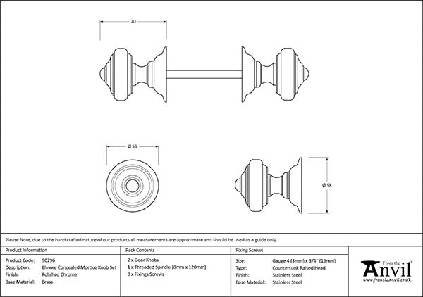 Polished Chrome Elmore Concealed Mortice Knob Set