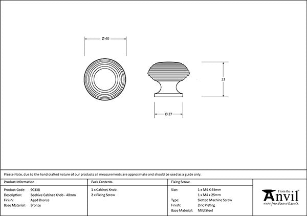 Aged Bronze Beehive Cabinet Knob 40mm