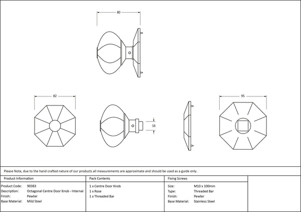 Octagonal Centre Door Knob by From The Anvil