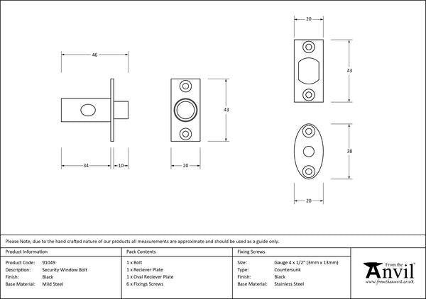 Black Security Window Bolt