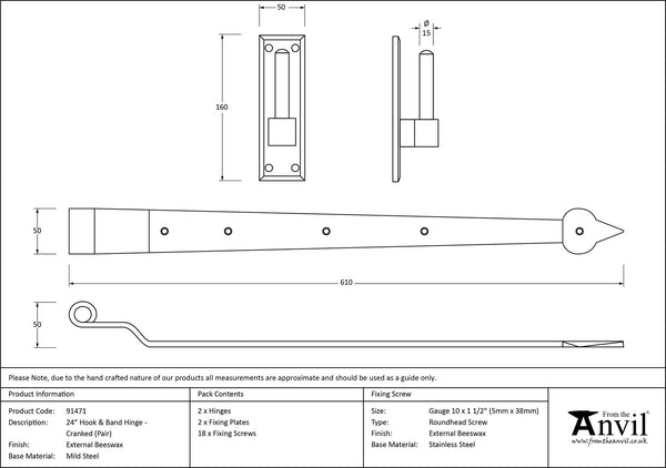 Hook & Band Hinge - Cranked (pair) by From The Anvil