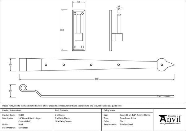 Hook & Band Hinge - Cranked (pair) by From The Anvil