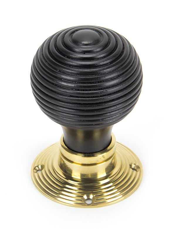 Ebony & Polished Brass Beehive Mortice/Rim Knob Set