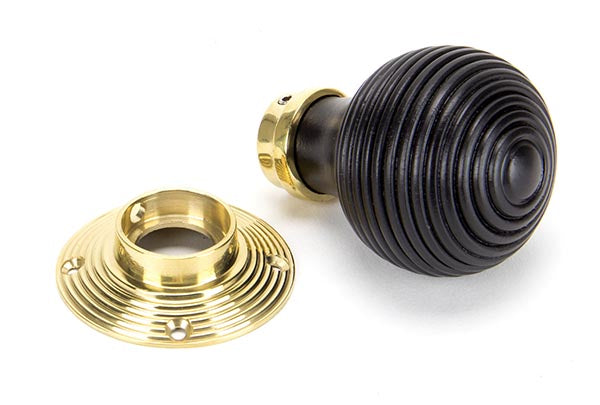 Ebony & Polished Brass Beehive Mortice/Rim Knob Set