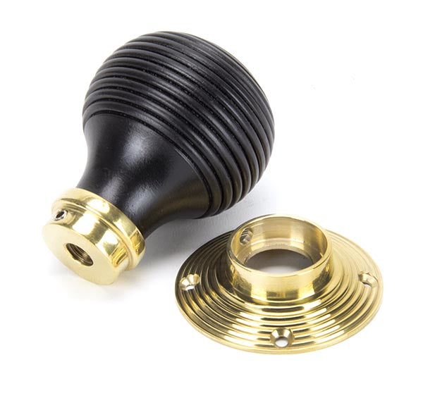 Ebony & Polished Brass Beehive Mortice/Rim Knob Set