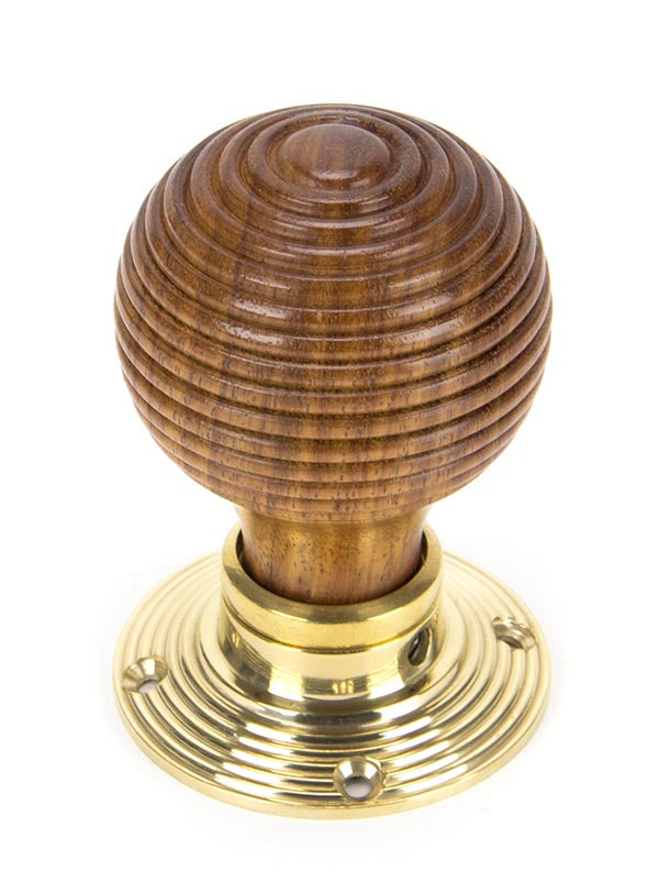 Rosewood & Polished Brass Beehive Mortice/Rim Knob Set