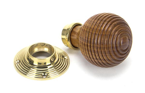 Rosewood & Polished Brass Beehive Mortice/Rim Knob Set