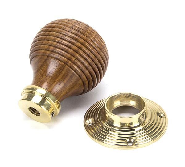 Rosewood & Polished Brass Beehive Mortice/Rim Knob Set