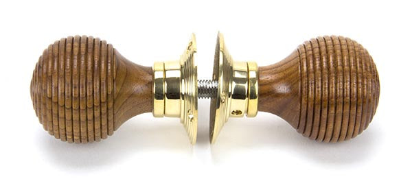 Rosewood & Polished Brass Beehive Mortice/Rim Knob Set