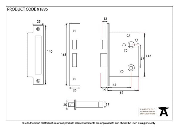 PVD 2 1/2" Heavy Duty Bathroom Mortice Lock