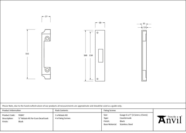 ½" Rebate Kit for Euro Dead Lock by From The Anvil