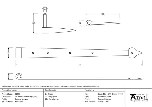 24" Band & Spike Hinge (pair) by From The Anvil