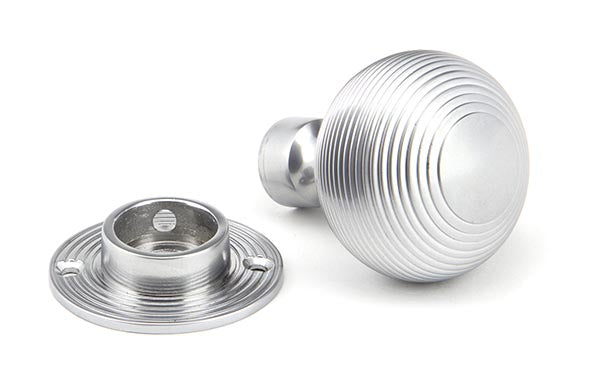 Satin Chrome Heavy Beehive Mortice/Rim Knob Set