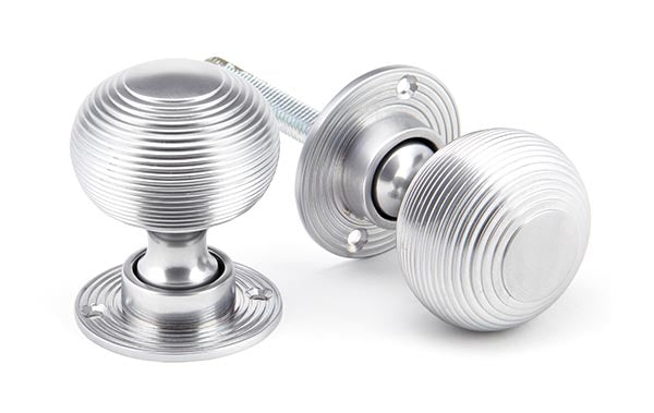 Satin Chrome Heavy Beehive Mortice/Rim Knob Set