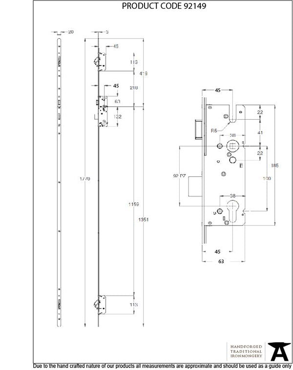 BZP Winkhaus 1.77m AV2 LH Heritage Lock 45mmBS