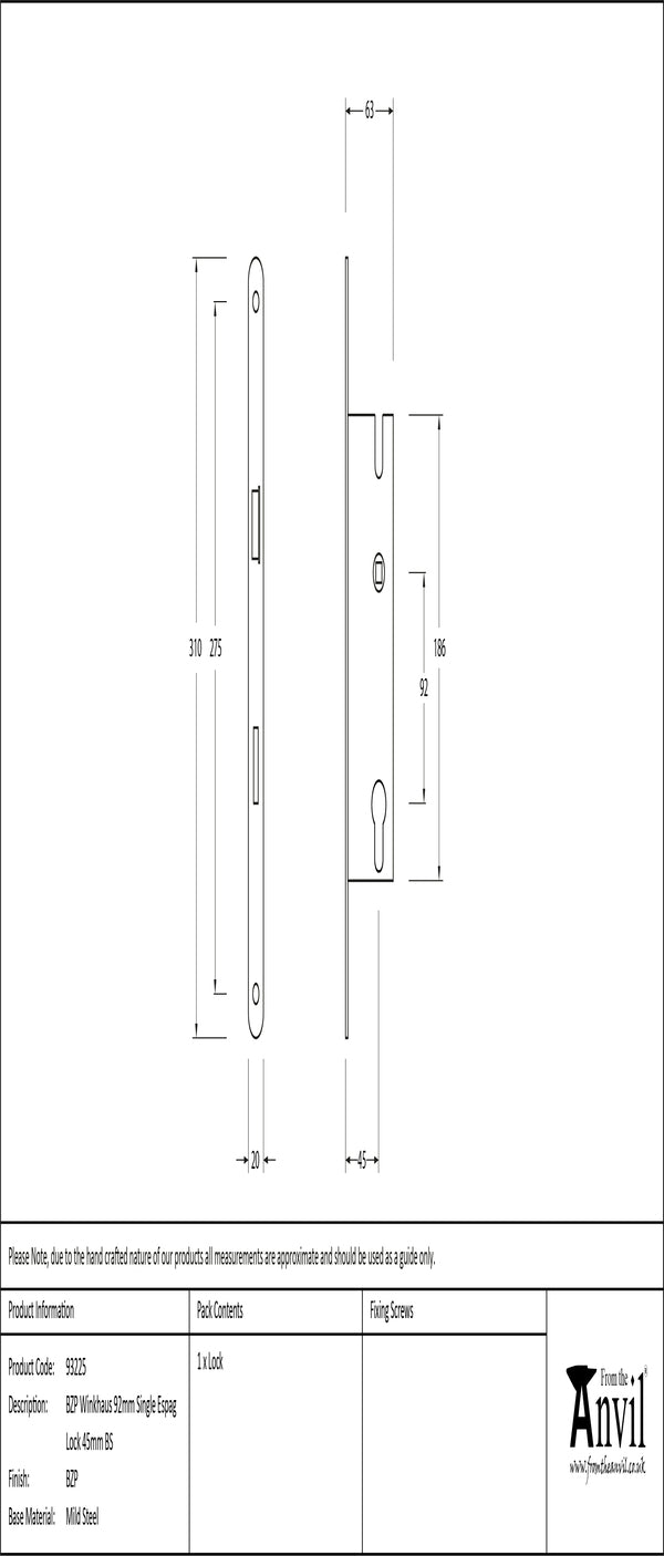 BZP Winkhaus 92mm Single Espag Lock 45mm BS