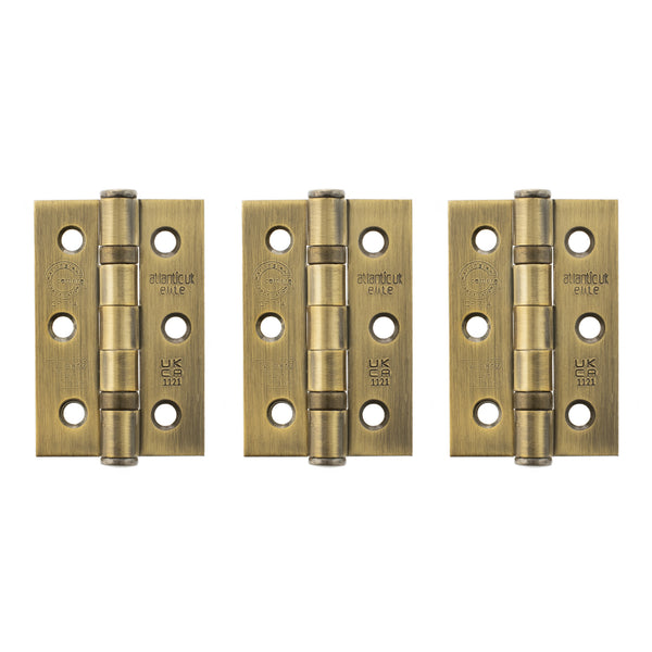 Atlantic CE Fire Rated Grade 7 Ball Bearing Hinges 3" x 2" x 2mm set of 3 - Matt Antique Brass