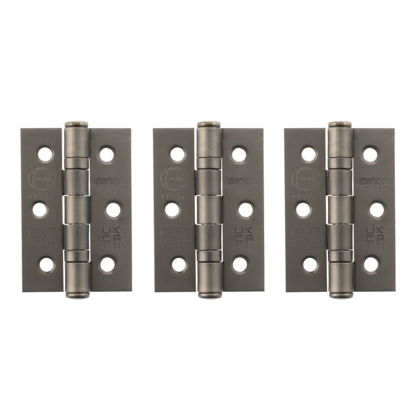 Atlantic CE Fire Rated Grade 7 Ball Bearing Hinges 3" x 2" x 2mm set of 3 - Matt Gun Metal