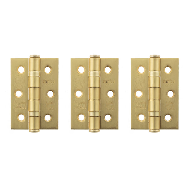 Atlantic CE Fire Rated Grade 7 Ball Bearing Hinges 3" x 2" x 2mm set of 3 - Satin Brass