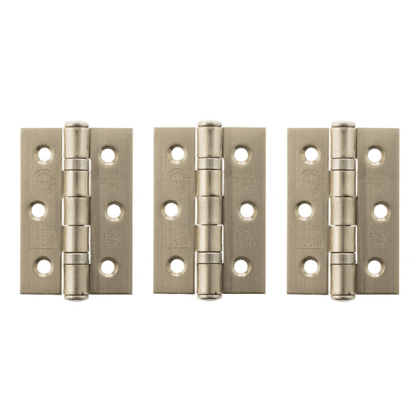 Atlantic CE Fire Rated Grade 7 Ball Bearing Hinges 3" x 2" x 2mm set of 3 - Satin Nickel