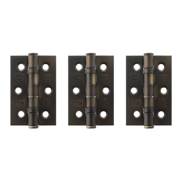 Atlantic CE Fire Rated Grade 7 Ball Bearing Hinges 3" x 2" x 2mm set of 3 - Urban Dark Bronze