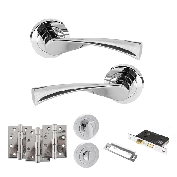 Status Colorado Door Handle Pack (Bathroom Set - 2.5" CE Bathroom Lock, 4" Fire Rated Hinges x3) by Atlantic Hardware