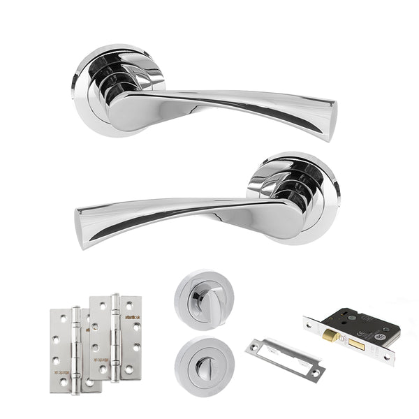 Status Colorado Door Handle Pack (Bathroom Set - 2.5" CE Bathroom Lock, 4" Slim Knuckle Hinges x2) by Atlantic Hardware