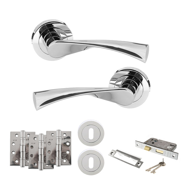 Status Colorado Door Handle Pack (3 Lever Lock Set - 3" CE Sashlock, 4" Fire Rated Hinges x3) by Atlantic Hardware