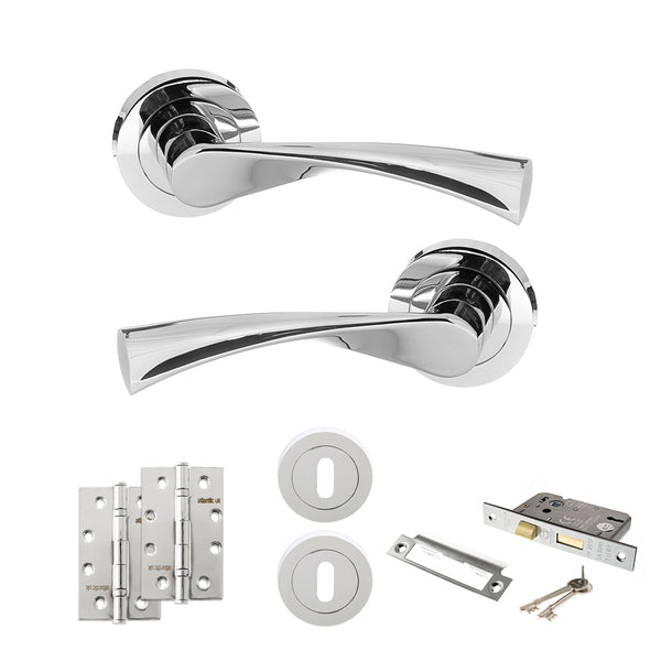 Status Colorado Door Handle Pack (3 Lever Lock Set - 3" CE Sashlock, 4" Slim Knuckle Hinges x2) by Atlantic Hardware