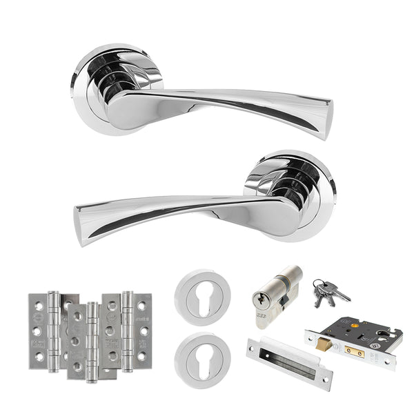 Status Colorado Door Handle Pack (Euro Lock Set - 2.5" CE Sashlock, 3" Fire Rated Hinges x3) by Atlantic Hardware