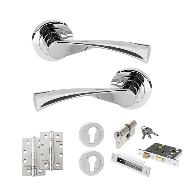 Status Colorado Door Handle Pack (Euro Lock Set - 3" CE Sashlock, 4" Slim Knuckle Hinges x2) by Atlantic Hardware