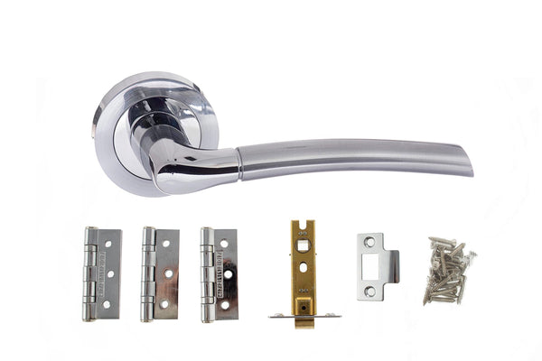 Atlantic Swell Door Pack Bundle (3" Latch + 3"x2" Hingesx3) - Satin Chrome/Polished Chrome