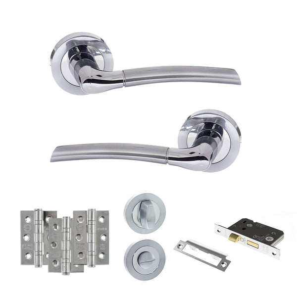 Eco Swell Door Handle Pack (Bathroom Set - 3" CE Bathroom Lock, 3" Fire Rated Hinges x3) by Atlantic Hardware