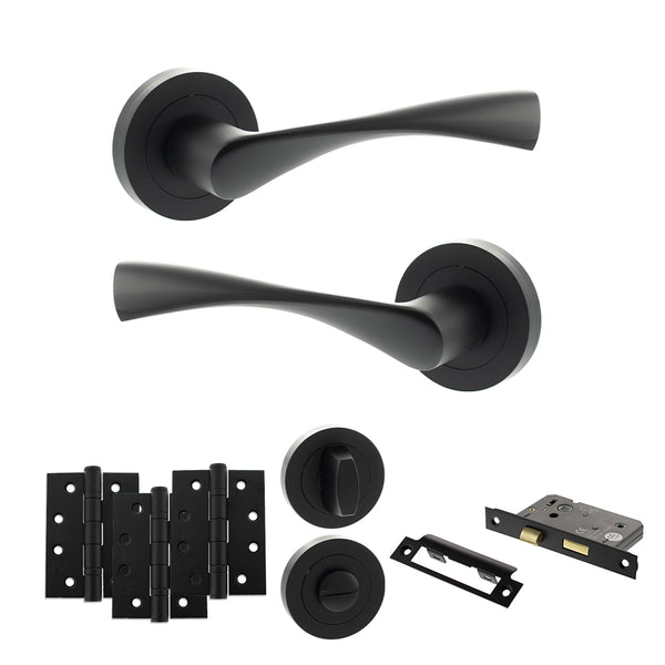 Eco Aqua Door Handle Pack (Bathroom Set - 3" CE Bathroom Lock, 4" Fire Rated Hinges x3) by Atlantic Hardware
