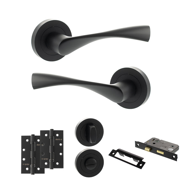Eco Aqua Door Handle Pack (Bathroom Set - 3" CE Bathroom Lock, 4" Slim Knuckle Hinges x2) by Atlantic Hardware
