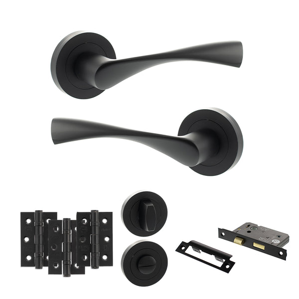 Eco Aqua Door Handle Pack (Bathroom Set - 2.5" CE Bathroom Lock, 3" Fire Rated Hinges x3) by Atlantic Hardware