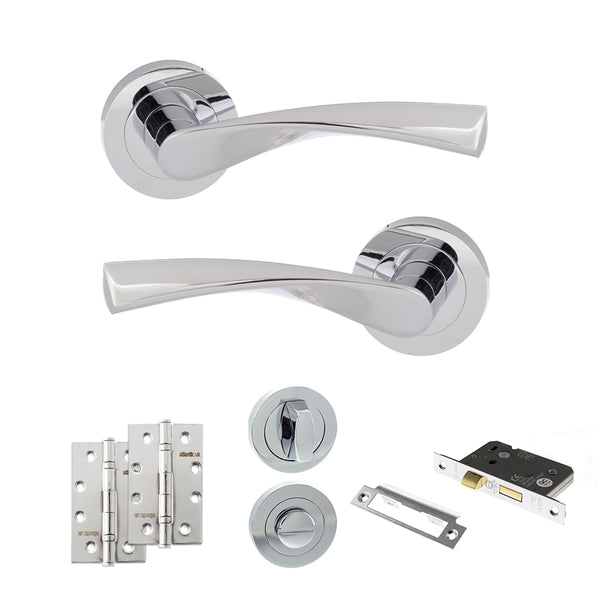 Eco Aqua Door Handle Pack (Bathroom Set - 3" CE Bathroom Lock, 4" Slim Knuckle Hinges x2) by Atlantic Hardware