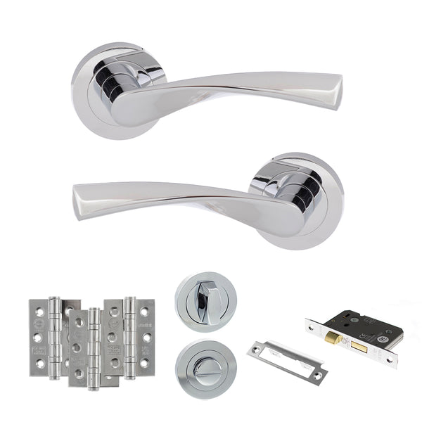 Eco Aqua Door Handle Pack (Bathroom Set - 3" CE Bathroom Lock, 3" Fire Rated Hinges x3) by Atlantic Hardware