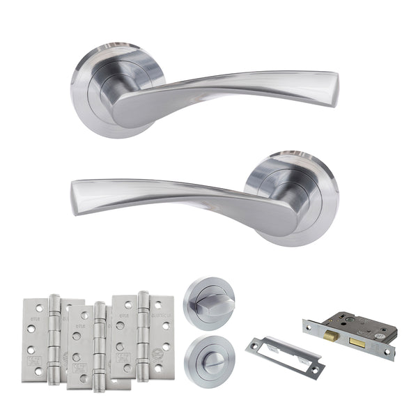 Eco Aqua Door Handle Pack (Bathroom Set - 3" CE Bathroom Lock, 4" Fire Rated Hinges x3) by Atlantic Hardware