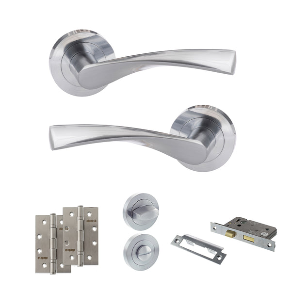 Eco Aqua Door Handle Pack (Bathroom Set - 2.5" CE Bathroom Lock, 4" Slim Knuckle Hinges x2) by Atlantic Hardware
